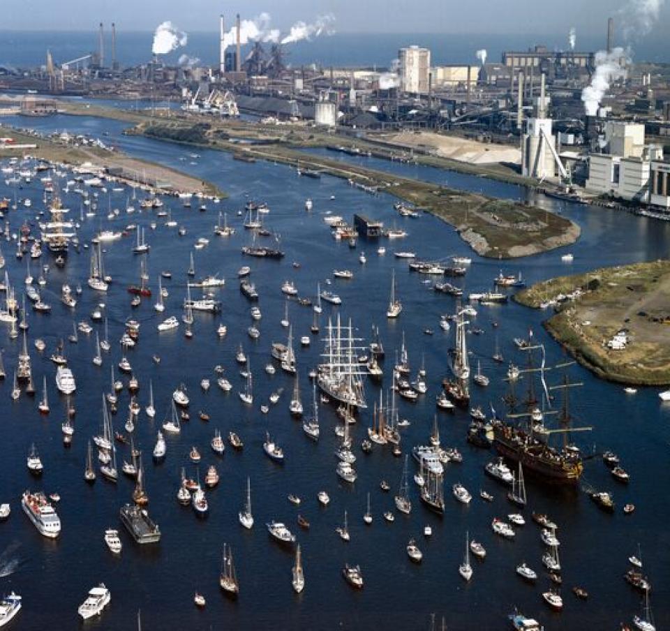 Aerial view of a harbour with a multitude of yachts and other sailing vessels