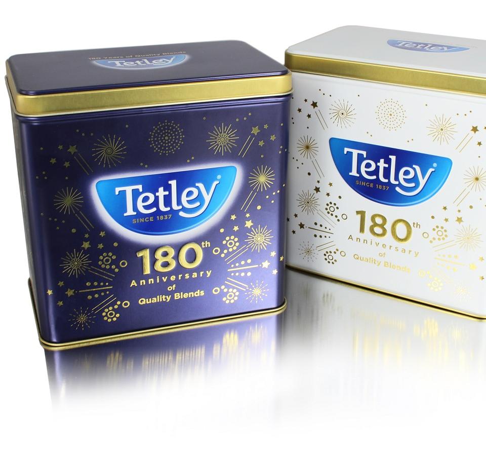 Tea caddies celebrating the 180th anniversary of Tetley Tea (part of Tata Group)